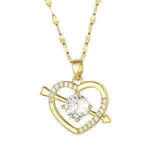18K Gold Plated Women's Heart Shape Necklace Cubic Zirconia Romantic Love Gift